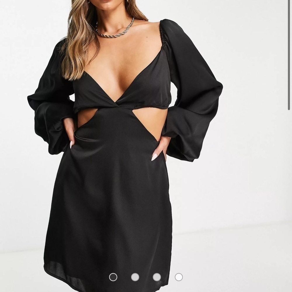 Asos In The Style satin cut out volume sleeve skater dress in black size 8 EUC